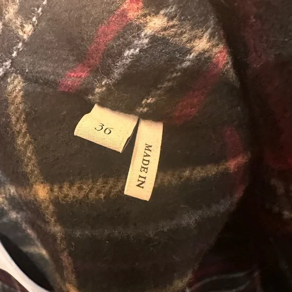 SANDRO Navy and Red Plaid Coat with Studded Shoulders, Size 36 - Picture 10 of 14